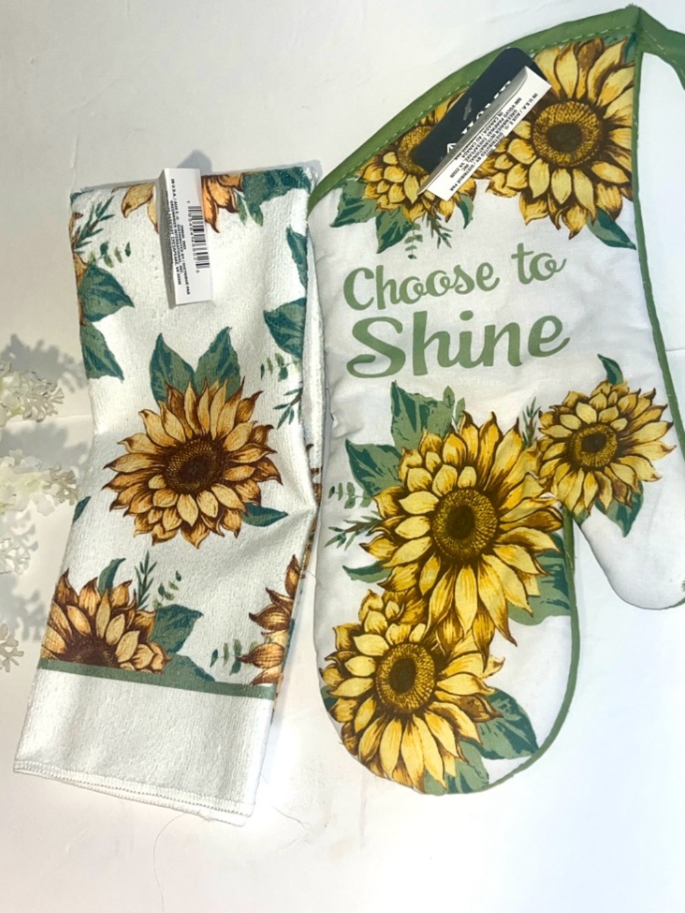 Nwt Sunflower Kitchen Towel and Oven Mitt Set - "Choose to Shine"